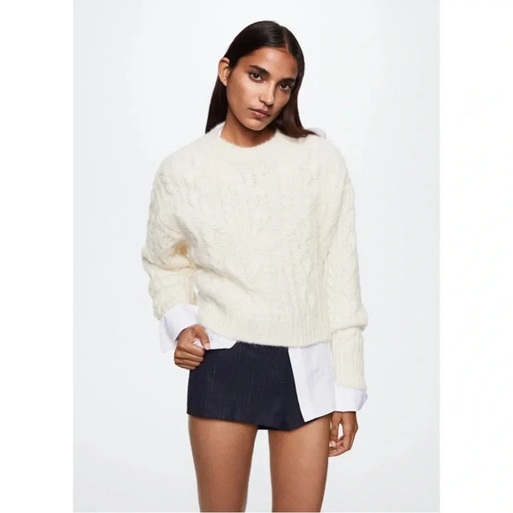 Mango Sweaters - Mango Cable Knit Cropped Sweater in Cream Ivory Off White Size Medium NEW